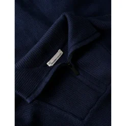 KnowledgeCotton Apparel - 1/2 Neck Zip Merino Wool Rib Knit - Merinopullover