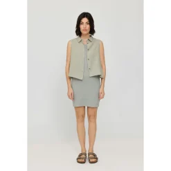 Mazine - Women's Sleeveless Linen Blouse - Bluse