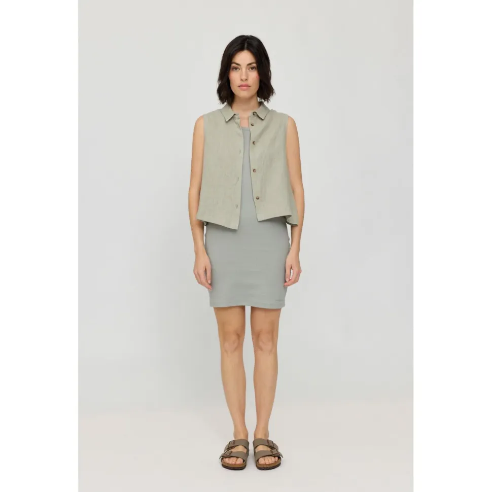 Mazine - Women's Sleeveless Linen Blouse - Bluse